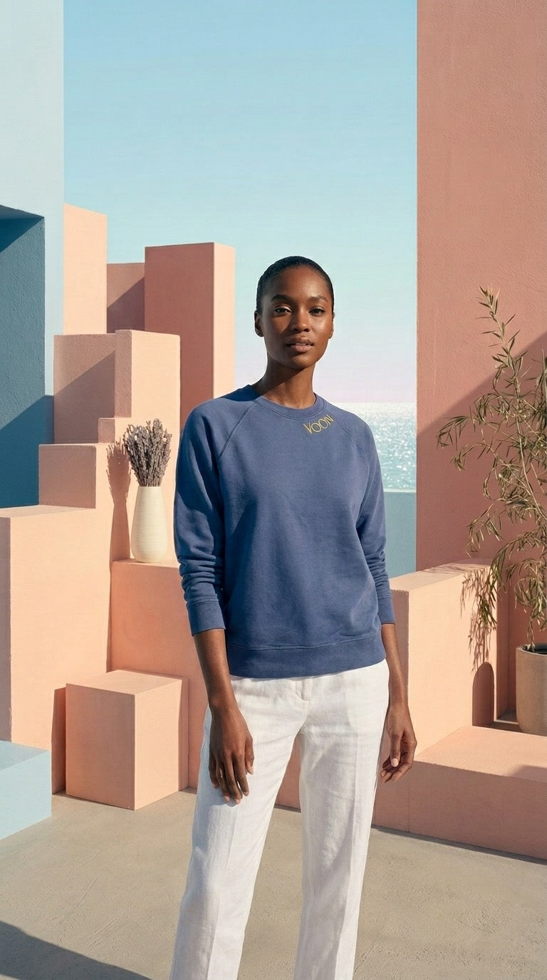 VOON Heavyweight Organic Brushed Crew Sweatshirt (Blue)