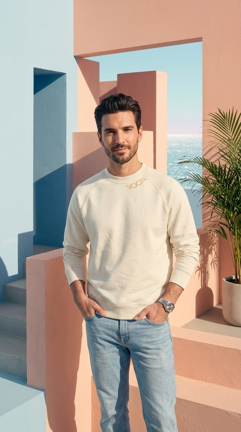 VOON Heavyweight Organic Brushed Crew Sweatshirt (Parchment Color)